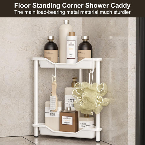 2 Orimade Rustproof Tier Floor Standing Corner Shower Caddy Organizer, Plastic Metal Splicing Floor Corner Shelf Rack