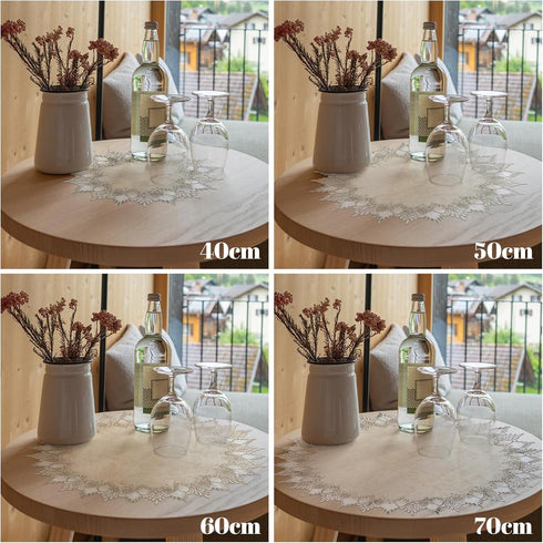 2Pcs 24 24in Kitchen(60 60cm) Polyester Round Doily, * Beige Table Cover with Lace Trim, Coffee Table Topper Table
