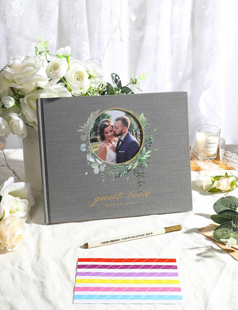 Wedding Guest Book, Polaroid Guest Book Alternative, 100 Pages Thick Paper, 8" x 10" with Markers and Protectors