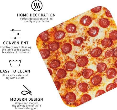 Set 4 Inches Set 6 Marble Coasters Square Leather Drinks Coaster with Holder for Coffee Table Bar Home Decor of (Pizza