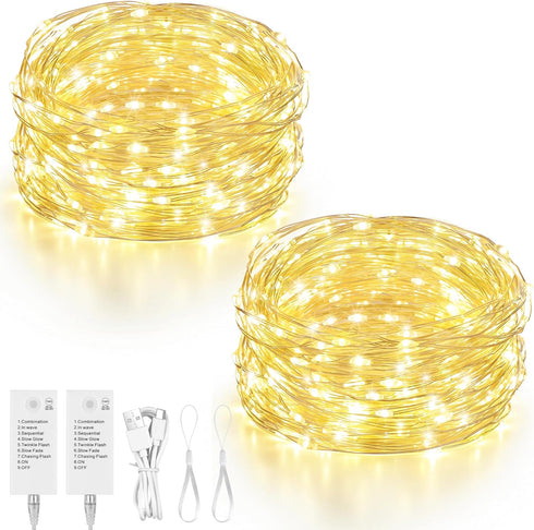 Mlambert 2 Pack 16.4FT LED Fairy Lights Battery Operated, Rechargeable Twinkle Lights