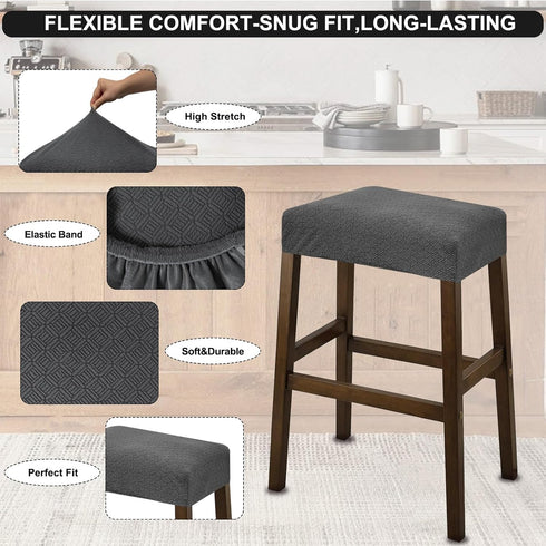 Counter B,4 Pack NeColorLife Rectangle Bar Stool Covers,Stretch Waterproof Saddle Seat Covers for Height and Kitchen
