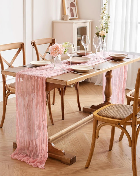 2-Pack 120'' Pureegg Cheesecloth Table Runner, Easter Spring Boho Gauze Table Cloth Decorations for Party, Baby Shower
