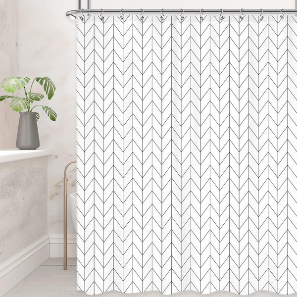 Riyidecor Chevron Shower Curtain, Geometric Herringbone 72Wx96H Inch, Extra Long Fabric Bathroom Set