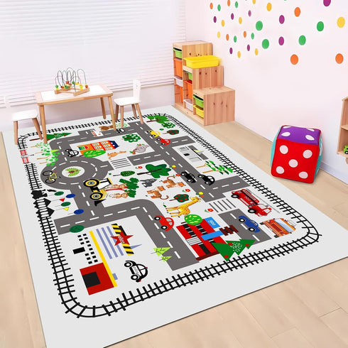 5x7ft 78.7X 59 INCH) Kids Town Road Play Rug - Car Playmat, Kids Rugs for Playroom Car Mat Town City Road Traffic Rugs