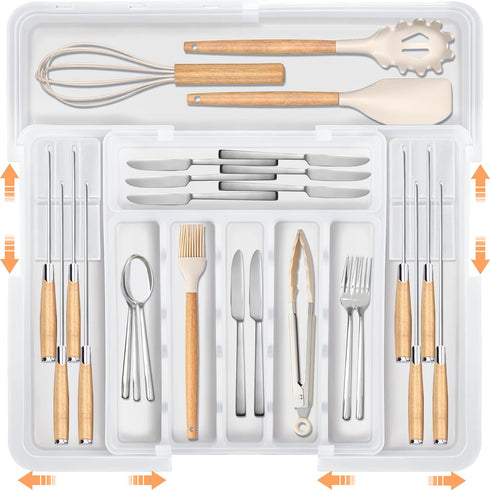 Homecor Silverware Organizer for Kitchen Drawers, Expandable Utensil Organizer & Knife Block, BPA Free Storage
