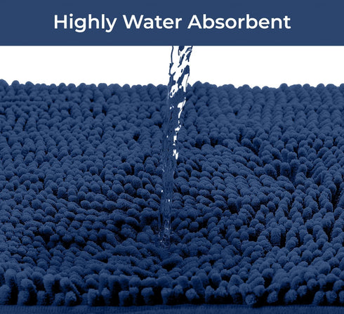Luxury Blue Bathroom Rugs - 2-Piece Set, Soft Plush Anti-Slip Bath Rug + U-Shaped Toilet Mat, Blue