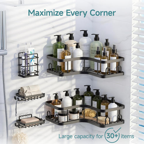 5-Pack, Veken Corner Shower Caddy Advanced Rustproof Design, No Drilling Adhesive Shelves, Rack with Soap Holder, Large