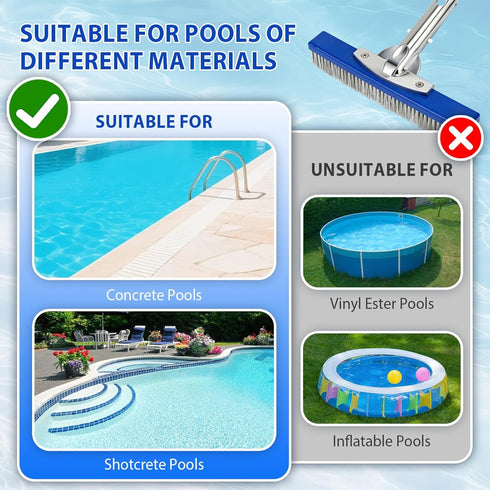 10-Inch Pool Brush Head - Combo Nylon & Stainless Steel Wire Bristles, Heavy Duty Metal Pool Brush for Extra Scrubbing