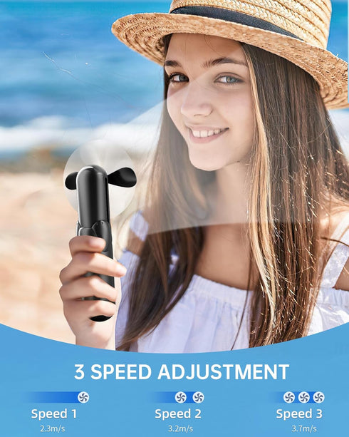 Mini Handheld Fan, Portable Hand Fan with USB Rechargeable, 2000 mAh Battery Operated Pocket Fan, 3 Speeds Adjustable, 2 IN 1 Small Personal Fan for Women Girls Travel Outdoor