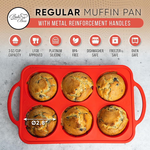 Regular Size 6 Cup Silicone Muffin Pans for Baking, Non-Stick Silicone Cupcake Pans, BPA-Free