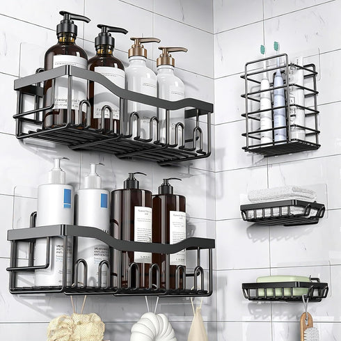 HOREAKHJ 14 Pack Shower Caddy Adhesive Replacement, Strong Adhesive Hooks, Waterproof Shower Adhesive Strips, No