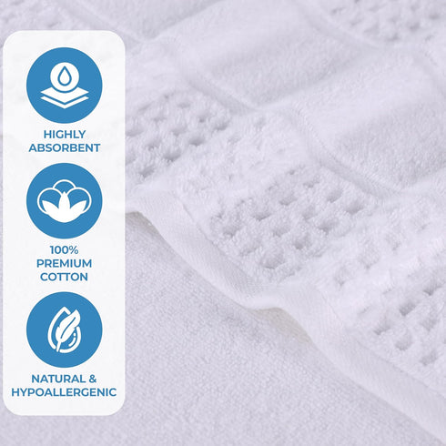 3-Piece Set, 1 1 1 Superior Cotton Towel Zero Twist, Waffle Border, Bathroom Essentials, Shower, Spa, Luxury Plush Soft