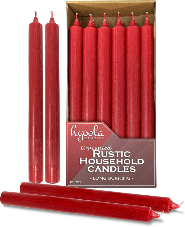 Hyoola 10 Inch Dinner Candles - 12 Pack - Red Tall Unscented Rustic Long Burning Candle Sticks