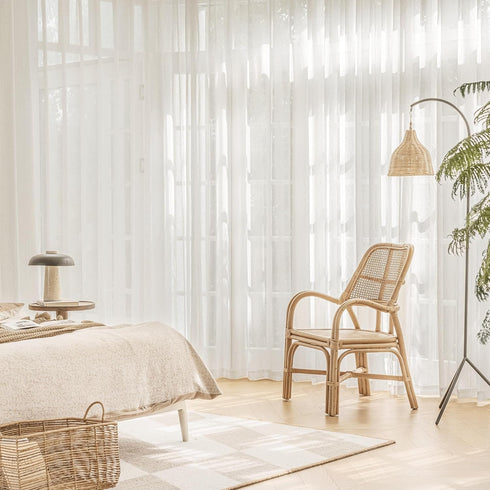 FMFUNCTEX Beige Linen Sheer Curtains for Bedroom, 54 inch Length Natural Flax Blend Draperies, 2 Panels Rod Pocket for