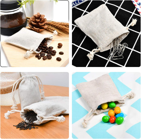 calary 50pcs Double Canvas Drawstring Bag, Cotton Pouch Gift Sachet Bags (2.75x4 Inch)