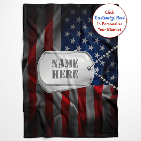 Cozy, 30x40) Ships Next Day, Made in USA - Personalized American Flag, Dog Tags Fleece Blanket Custom Name Throw Warm