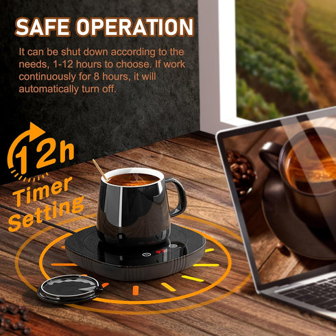 2 Settings 1-12H Coffee Mug Warmer, Cup Warmer for Desk with Auto Shut Off, Temp & Timer, Coffee Heater Smart Electric