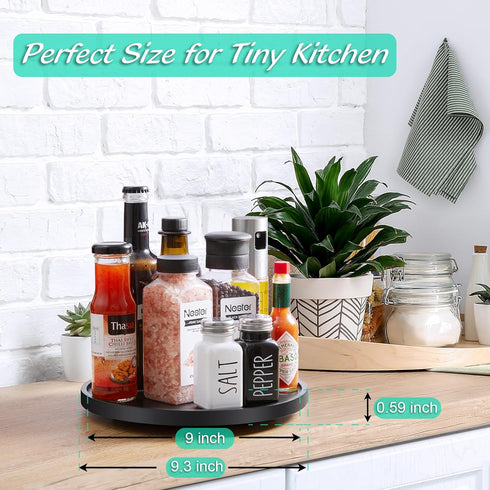 9" Lazy Susan Turntable Organizer for Cabinet, Wooden Lazy Susan for Table Top Dining and Pantry Countertop