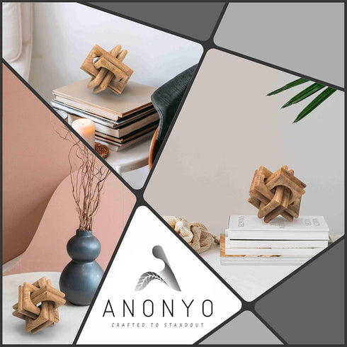 Boho Wooden Chain Links Decorative Object for Coffee Table & Shelf | Handmade Mango Wood Knot Sculpture Rustic Modern