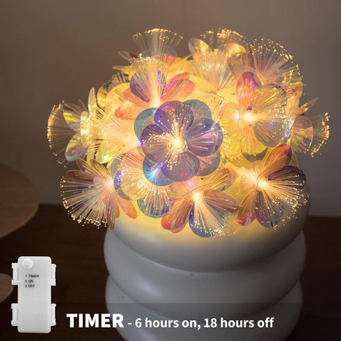 6.5ft 10 YOLIGHT Fiber Optic Flower String Lights Battery Operated with Timer, LED Flower Garland Lights Fairy Lights