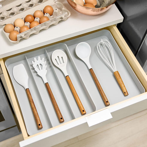 iDesign Eco Recycled Plastic Expandable Utensil Drawer Organizer Tray, Gray