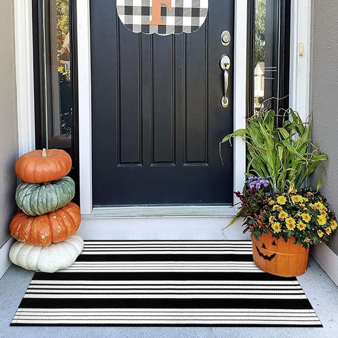 OJIA 27.5x43 Inches Door Mats Outdoor, Cotton Hand-Woven Front Door Rug, Machine Washable Layered Doormats