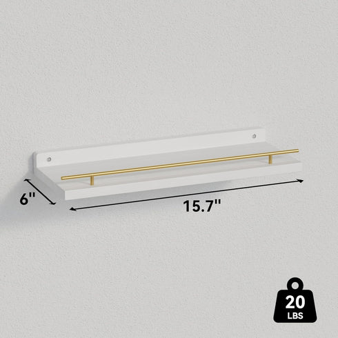 Set 3, WOPITUES Floating Shelves with Gold Metal Guardrail, Shelves for Wall Decor of Wall Shelves for Bedroom
