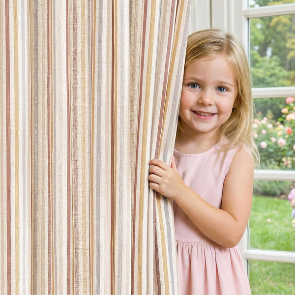 jinchan Colorful Linen Curtains for Nursery Living Room Multi Red on Beige