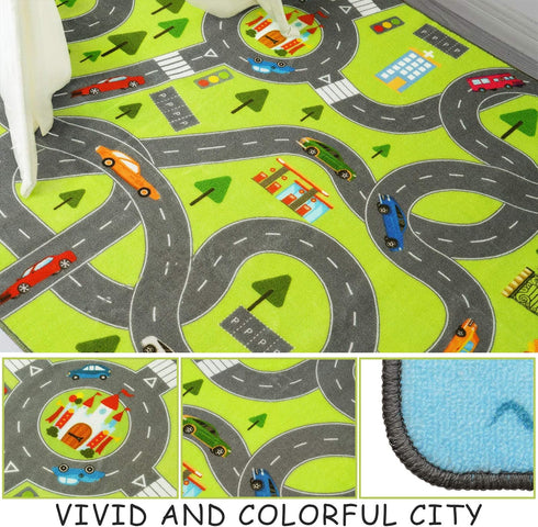 4x6 HOMORE Kids Play Mat Rug, Fun and Educational City Play Rug for Hot Wheels Track Racing, Kids Carpet Playmat Area