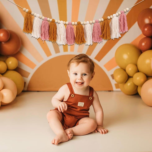 1st Boho Sun Yarn Garland High Chair Banner - You are My Sunshine Birthday Decor, Cake Smash Photo Props, Backdrop Baby