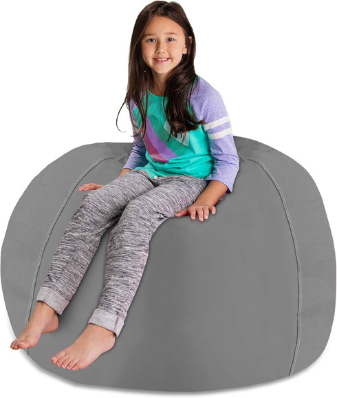 Posh Stuffable Kids Stuffed Animal Storage Bean Bag Chair Cover, X-Large 48", Solid Gray