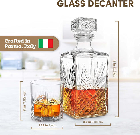 Bormioli Rocco Selecta Collection Whiskey Decanter - 33.75oz Diamond Decanter with Starburst Detailing