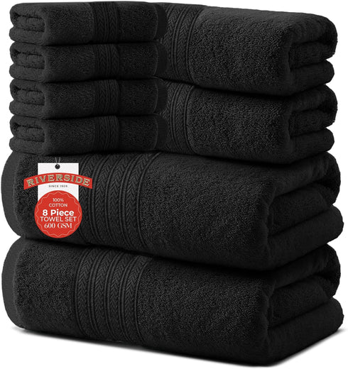 RIVERSIDE Pack of 8 Towels Set, 2 Large Bath, 2 Hand, 4