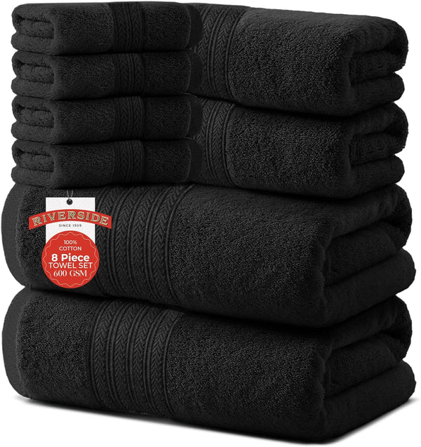 RIVERSIDE Pack of 8 Towels Set, 2 Large Bath, 2 Hand, 4