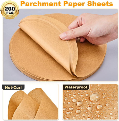 SMARTAKE 200 Pcs Unbleached Parchment Paper Baking Sheets, 6 Inches Non-Stick Precut Baking Parchment