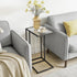 UHGD001B YMYNY C-Shaped End Table, Tempered Glass Sofa Side Table, TV Tray CouchTable That Slide Under for Small Space