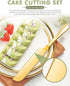 2-Piece Premium Cake Cutting Set, Exquisite Knife and Server with Serrated Design for Pastry and Desserts (Gold)