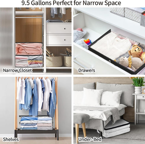 Fixwal 4pcs Clear Storage Boxes, 35L/9.5Gal PVC Fabric Zipper Organizer for Clothes, Blankets, Bed Sheets, Closet
