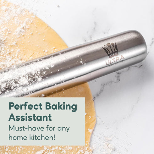Ultra Cuisine French Rolling Pin for Baking – Tapered Design, Stainless Steel, 15.75-inch Large Roller Pin