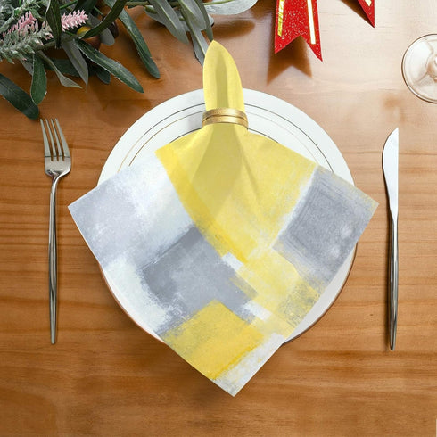 ALAZA Grey and Yellow Abstract Art Painting Cloth Napkins - Set of 6 Reusable Washable Polyester Dinner Napkins