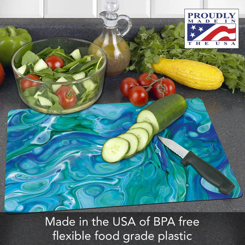 Cut N' Funnel Blue Flexible Cutting Board Mat, 15" x 11.5", Decorative and Easy to Clean, Made in the USA