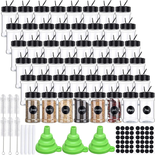 Mimorou 48 Pcs Clear Plastic Spice Jars Spice Bottles with Shaker Lids