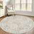 4ft Beige Blue Round Rug for Entryway - Small Circle Rug for Nursery, Living Room, Bedroom, Home Office, Boho Washable