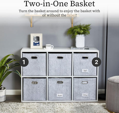 DECOMOMO Storage Basket 13x15x13 Cube Bins with Label Holder, Felt Fabric Storage Cubes for Shelves Closet Toys Clothes