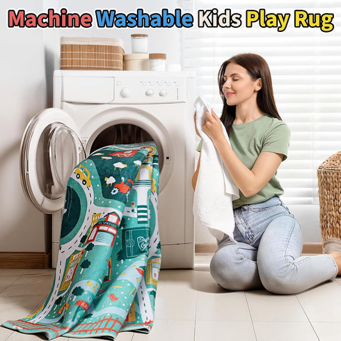 UKISS Rug55"x55" Educational Play Traffic Road Kids Car Mat,Non-Slip Washable City Kids Play Mat,Area Rug Kid Carpet