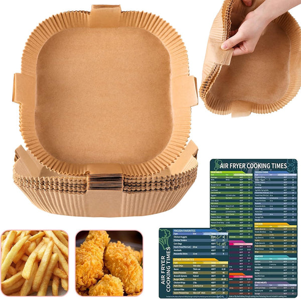 Air Fryer Disposable Paper Liner, Square Non-Stick Baking Sheet for Air Fryer Basket, Oil-proof, Water-proof (50PCS 7.9