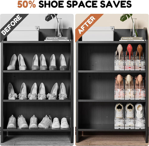Closet,12 Pack Shoes,3 50%(Clear,12 Pack) Neprock Shoe Slots Organizer for Acrylic Shoe Stackers for A Pair of Levels