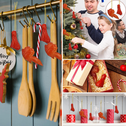 12 Yinder Pcs Christmas Chicken Wing Ornaments, Chicken Wing Food Ornaments for Christmas Tree Hanging Fried Fake Leg