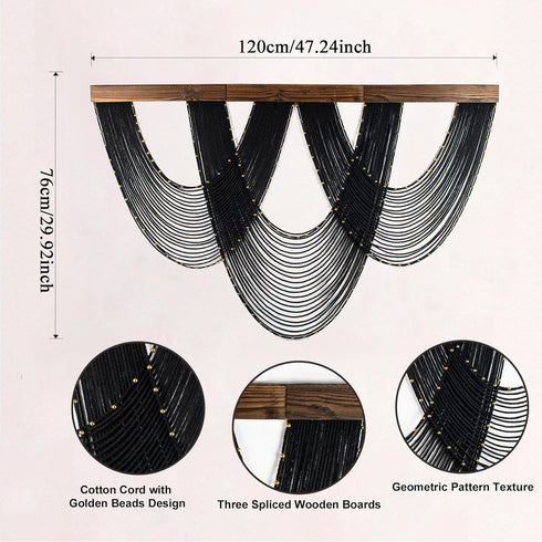 LB 47x30 Inch Large Macrame Wall Hanging Black, Boho Tapestry Wall Hanging Macrame Wall Art Handmade Yarn Woven Wall